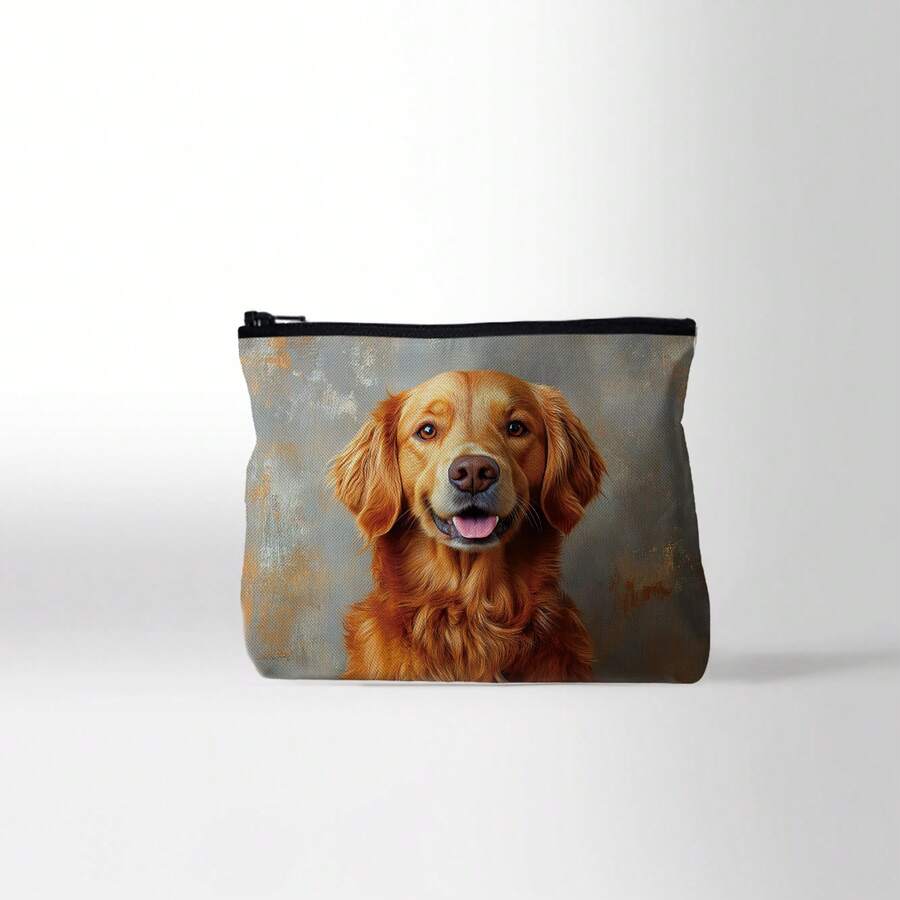 Golden Retriever Makeup Bag, Cute Pet Storage Pouch, Large Capacity Handbag, Retro Oil Painting Style Fashion Gift