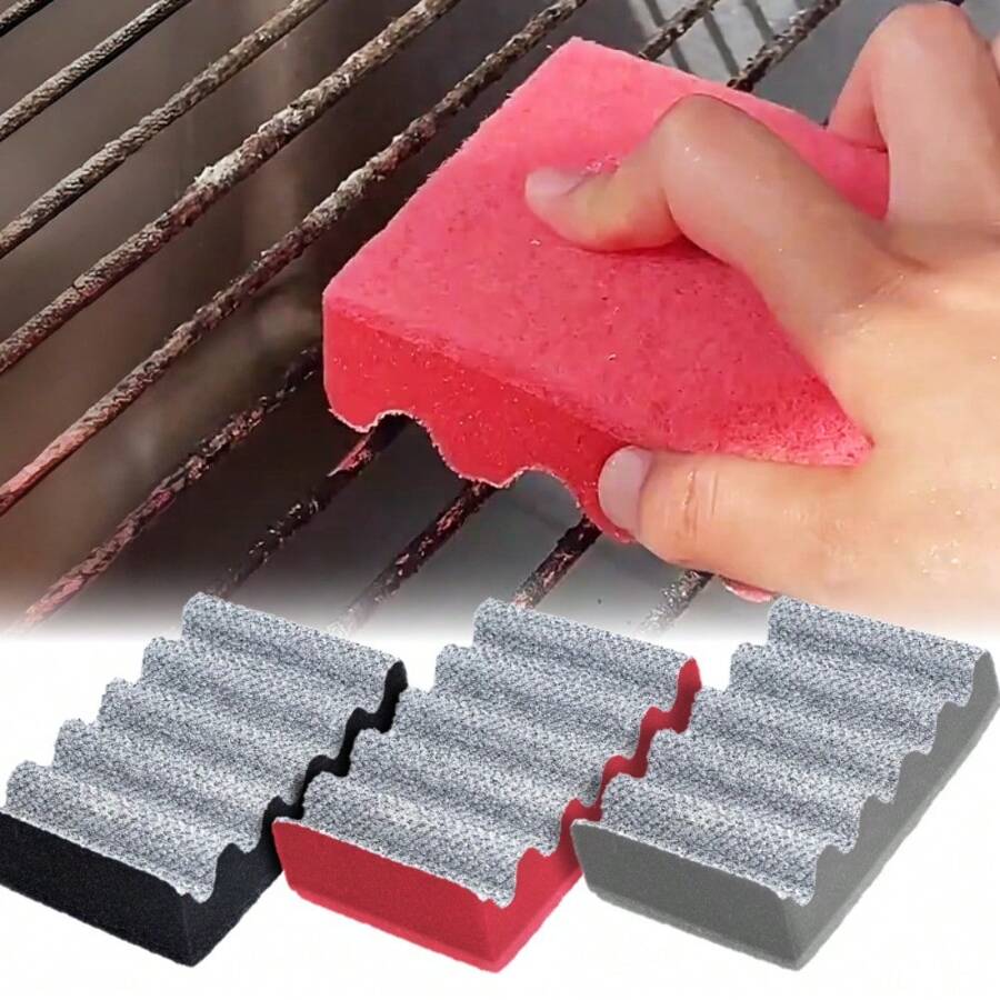 3-In-1 Grill Scrubber With Abrasive-Resistant Fibers, Effortless Rust Removal & Deep Gap Cleaning For Cast Iron Grates/Griddles, Heavy Duty BBQ Brush For Outdoor BBQ, Camping & Patio Maintenance (Black/Red)