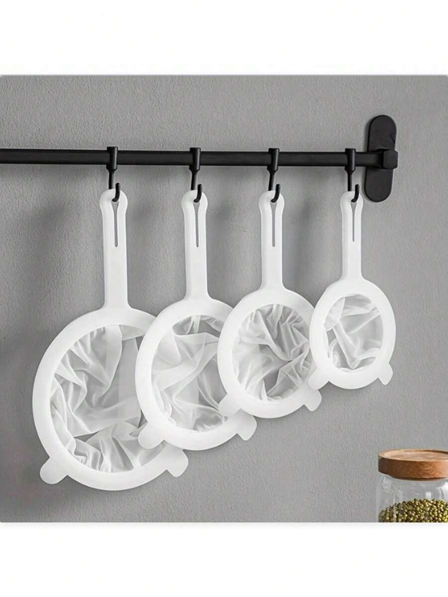 1pc/4Pcs, Multi - Piece Plastic Food Filter With Double Handles, Made Of Fine - Mesh Nylon, Is Suitable For Filtering Soy Milk, Coffee, And Juice. It's A Must - Have Item In The Kitchen.