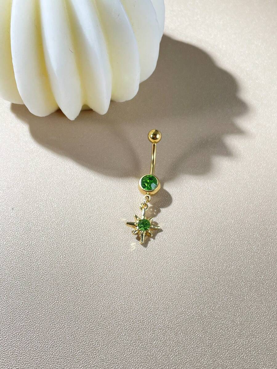 1 peça Moda Oito Pontas Estrela Pingente de Strass Anel de Umbigo, Aço Inoxidável Body Piercing Jóias, Adequado para Casais, Dança do Ventre, Clube, Praia, Dia dos Namorados, Festa de Ano Novo, Uso Diário