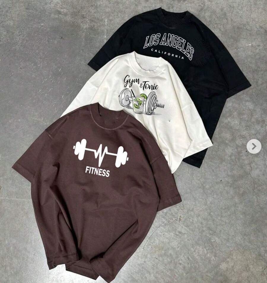Kit 3 Camisetas Camisa GYM Fitness Peso Academia Los Angeles Estilo Estilosa Várias Cores Inspiração Moda Unissex 100% Algodão