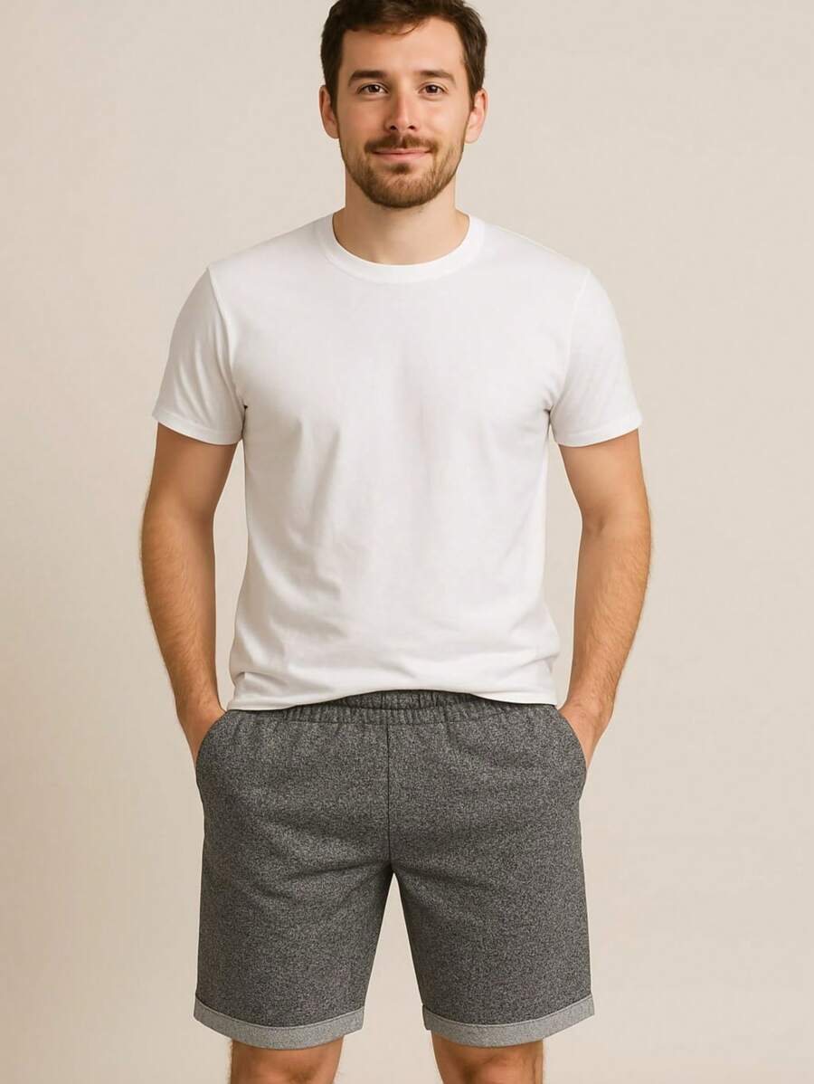Shorts Masculino Moletinho com Bolsos Frontais e TraseiroSimplesCasualBolsoMoletinho