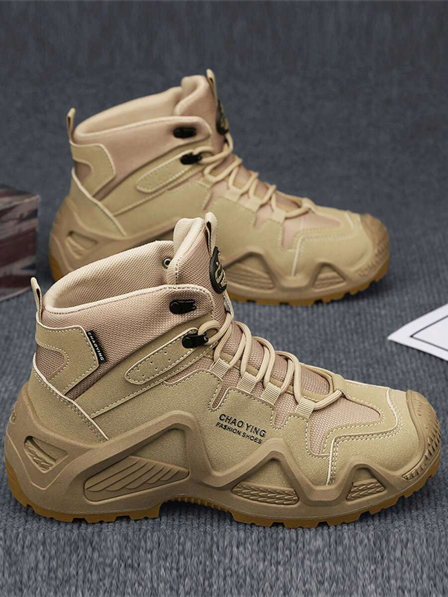 Men's Labor Protection Shoes, Outdoor Sports Color-Block High-Top Leather Horse Riding Boots, Retro Style, Comfortable And Fashionable, Versatile, Multi-Functional Outdoor Work Anti-Piercing Anti-Crush Mountaineering Shoes, Outdoor Sports Soft Bottom Soft Surface Lightweight Comfortable Men's Construction Shoes