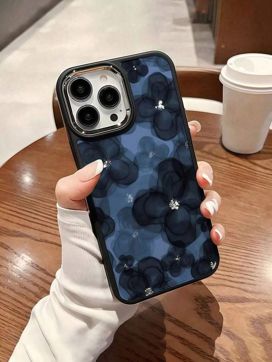 Funda de teléfono con 1 pieza de diseño floral azul marino con acabado mate, compatible con 16, 15, 14, 13, 12, 11, XS, XR, X, 7, 8 Plus, Pro Max, un gran regalo para amigos, familia, novio, novia