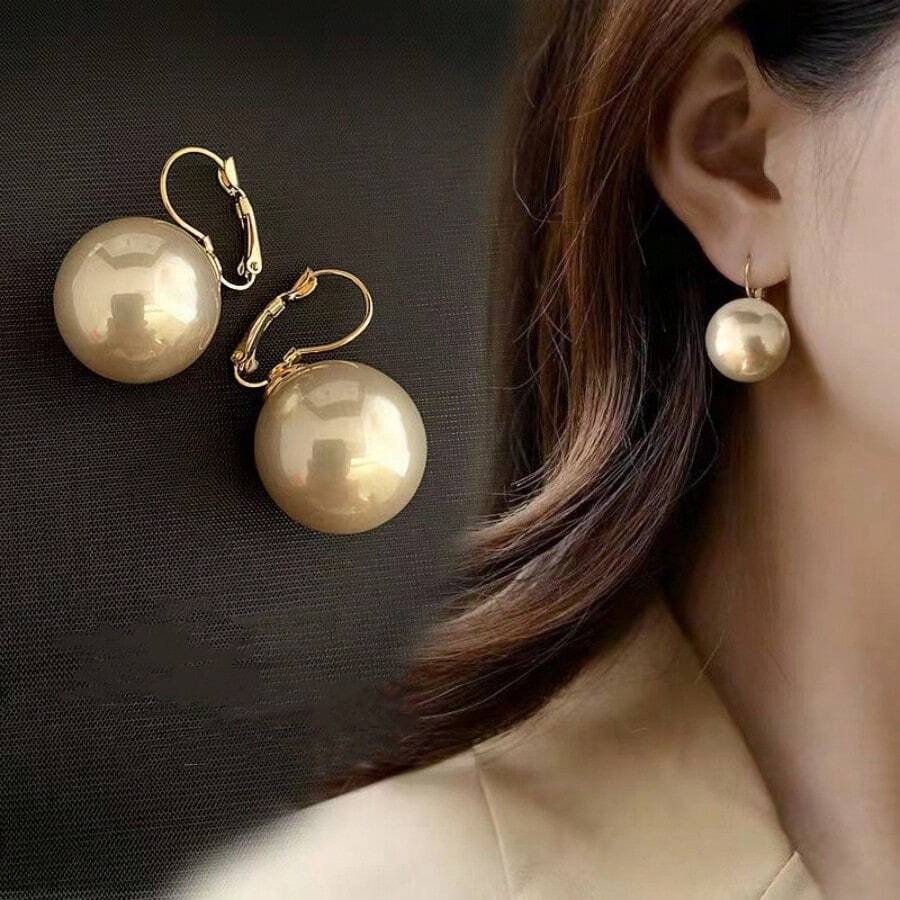 1 Pair Fashionable Minimalist High-End Big Pearl Earrings, Versatile & Unique Design Suitable For Women's Daily Wear