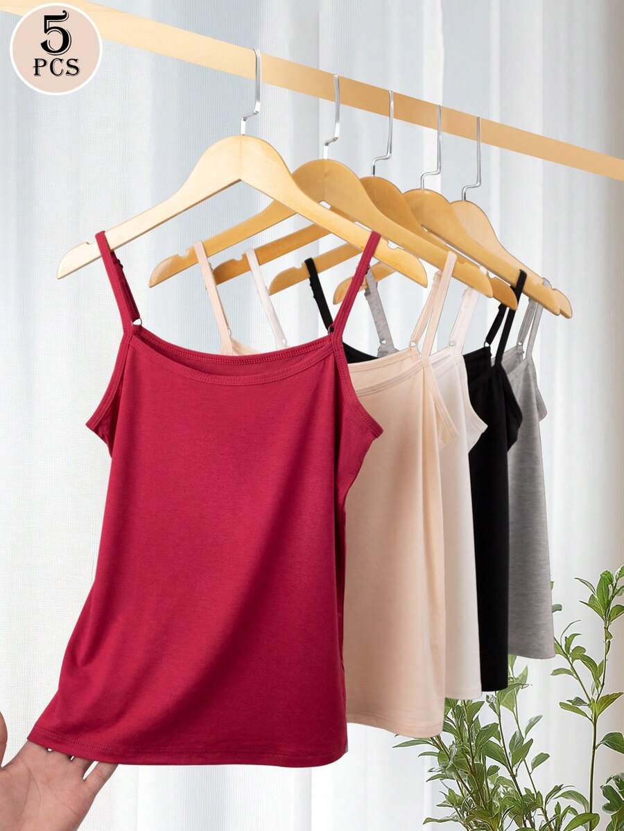 5pcs Women Camisole Tank Tops, Versatile Outer/Underwear, Comfortable Adjustable Straps