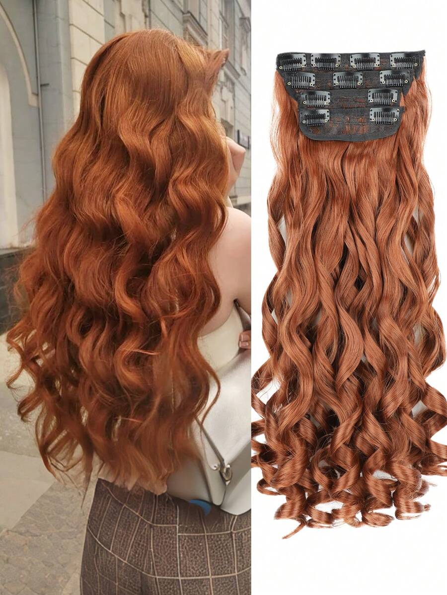 Clip In Hair Extensions, 20 Inch Long Wavy 4PCS Hair Extensions Natural Soft Synthetic Fiber High Temperature Heat Resistance Clip In Hairpieces For Women Weddings Party Daily Use