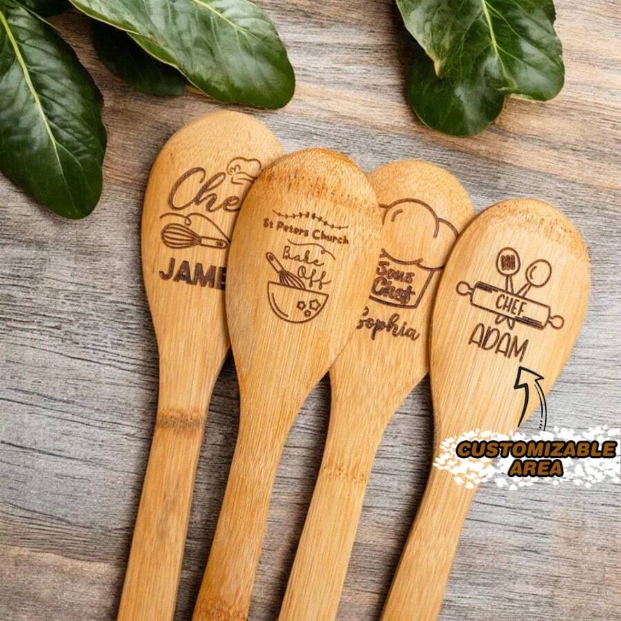 1pc/5pcs/10pcs Colheres de madeira personalizadas, colheres de madeira gravadas a laser, colheres de madeira esculpidas, receita de amor, presentes de cozinha, presentes de colher de casamento