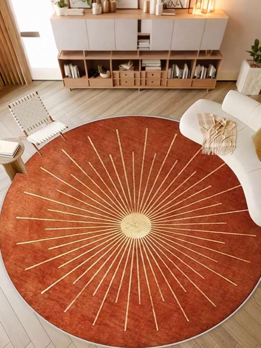 1pc Round Rug Bohemian Vintage Soft Round Area Rug With Striped Pattern, Comfortable For Bedroom, Living Room, Study, Entryway, Room Decor As Floor Mat, Modern Polyester Non-Slip Absorbent Floor Mat, Washable & Non-Slip, Carpet For Living Room - Indoor All-Season Home Decor, Bedroom Rug, Living Room Large Rugs, Terracotta-Colored Bedside Rug, House Decor | Bedroom Decor