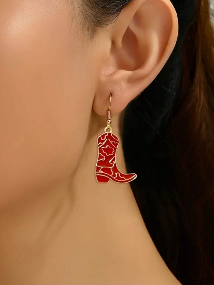 1 Pair Fashionable Western Cowboy Boot Design Dangle Earrings, Suitable For Daily Wear