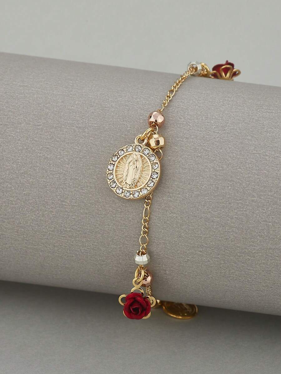 1 Peça Pulseira de Contas de Rosa em Estilo Boêmio de Férias - Pulseira Charmosa e da Moda, Presente de Joias Diárias para Mulheres, Joias de Verão para Mãe, Esposa, Amante, Melhor Amiga