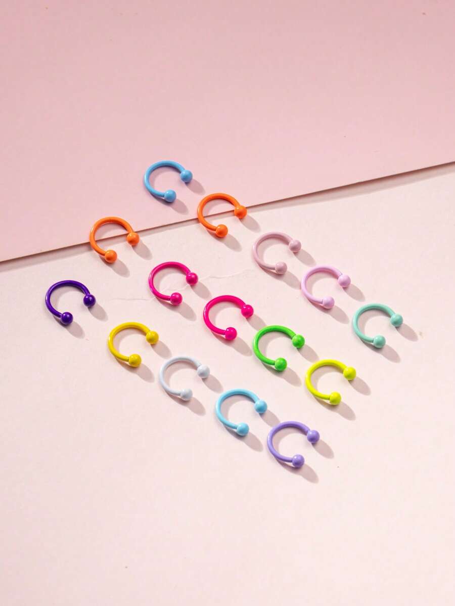 15pcs Stainless Steel Rainbow Sphere Nose Rings, Hypoallergenic, Fashionable Nose Piercing, Lip Piercing For Customers