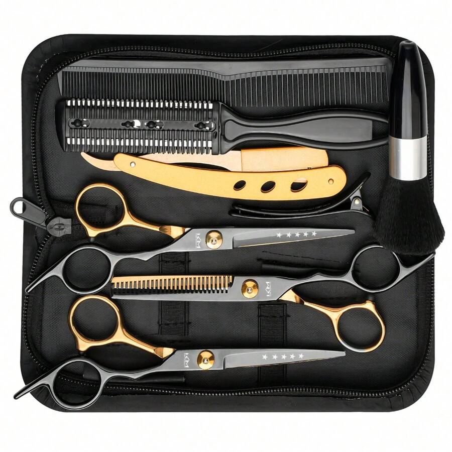 10 Piece Professional Hair Clipper Set - Advanced Barber Tool Kit, Including Hair Scissors, Trimming Scissors, Basic Comb, Cleaning Brush, Hair Salon, And Hairdressing Supplies