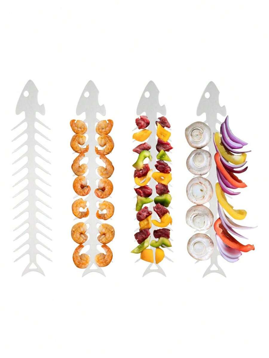 Brochettes réutilisables en acier inoxydable en forme d'arête de poisson - Bâtonnets de cuisson et de grillage pour l'extérieur, idéaux pour le bœuf, le porc, les crevettes, le poulet, les légumes et les fruits de mer. Outils de cuisine essentiels pour le grillage, accessoires de grillage d'extérieur
