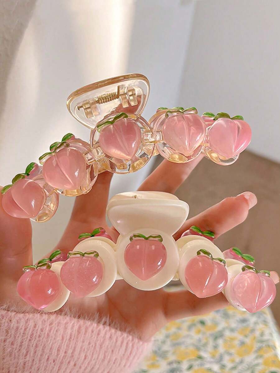 1pc Women's Transparent Pink Peach Cute Cartoon Hairclip, Suitable For Everyday Use Hair Claws Claw Clips Hair Clips Hair Jaw Clip Hair Clamps Hair Clutch Hair Catcher Clip
