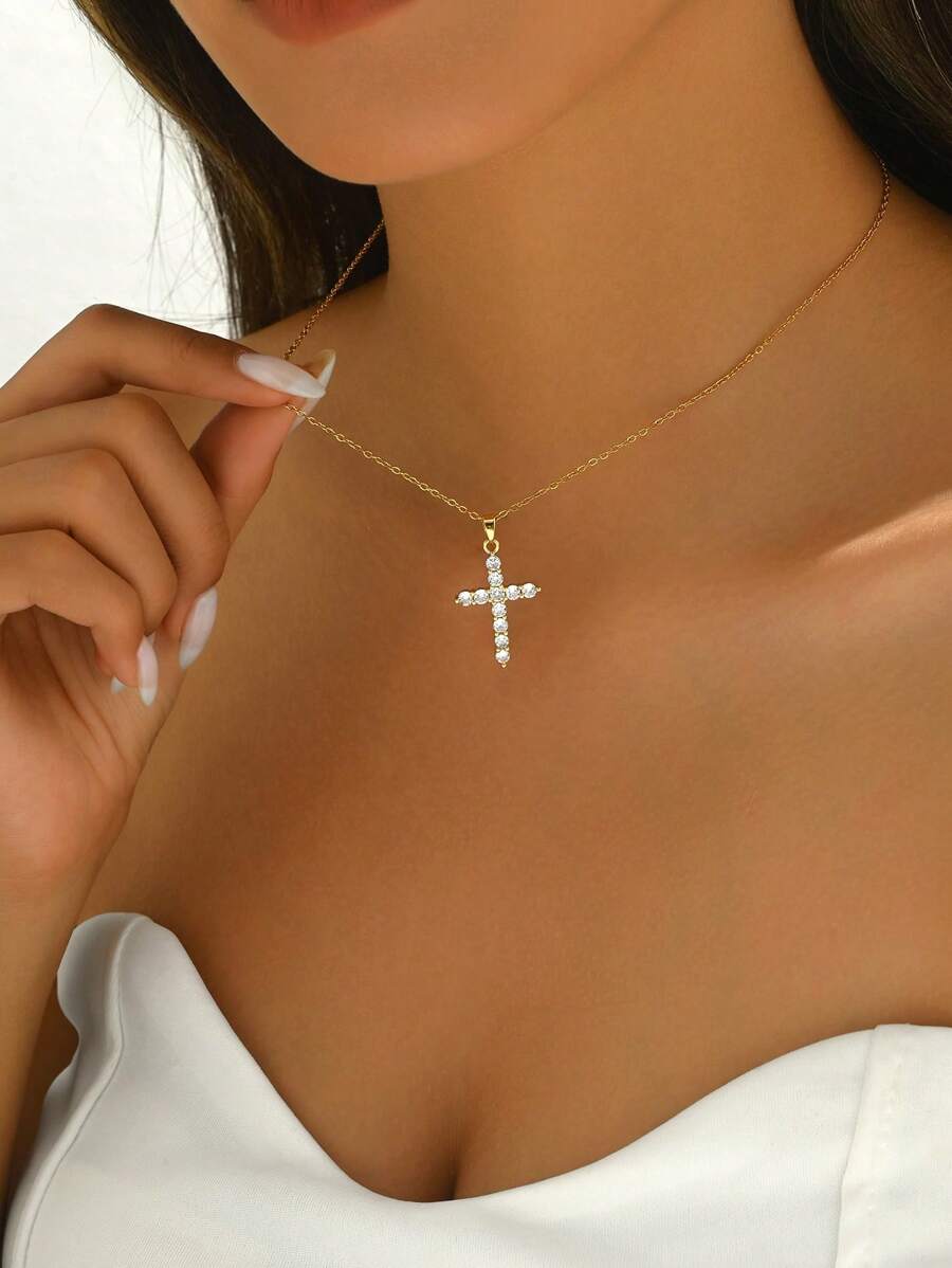 LIEBEIRIS 1 Stück 18K vergoldete minimalistische Kreuz Kristall Halskette, geeignet für den täglichen Gebrauch von Frauen und als Geschenk