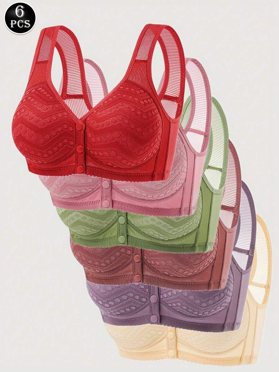 6 Peças Sutiãs de Lingerie Sem Fio com Estampa Floral, Sutiãs de Lingerie Confortáveis com Fechamento Frontal para Mulheres