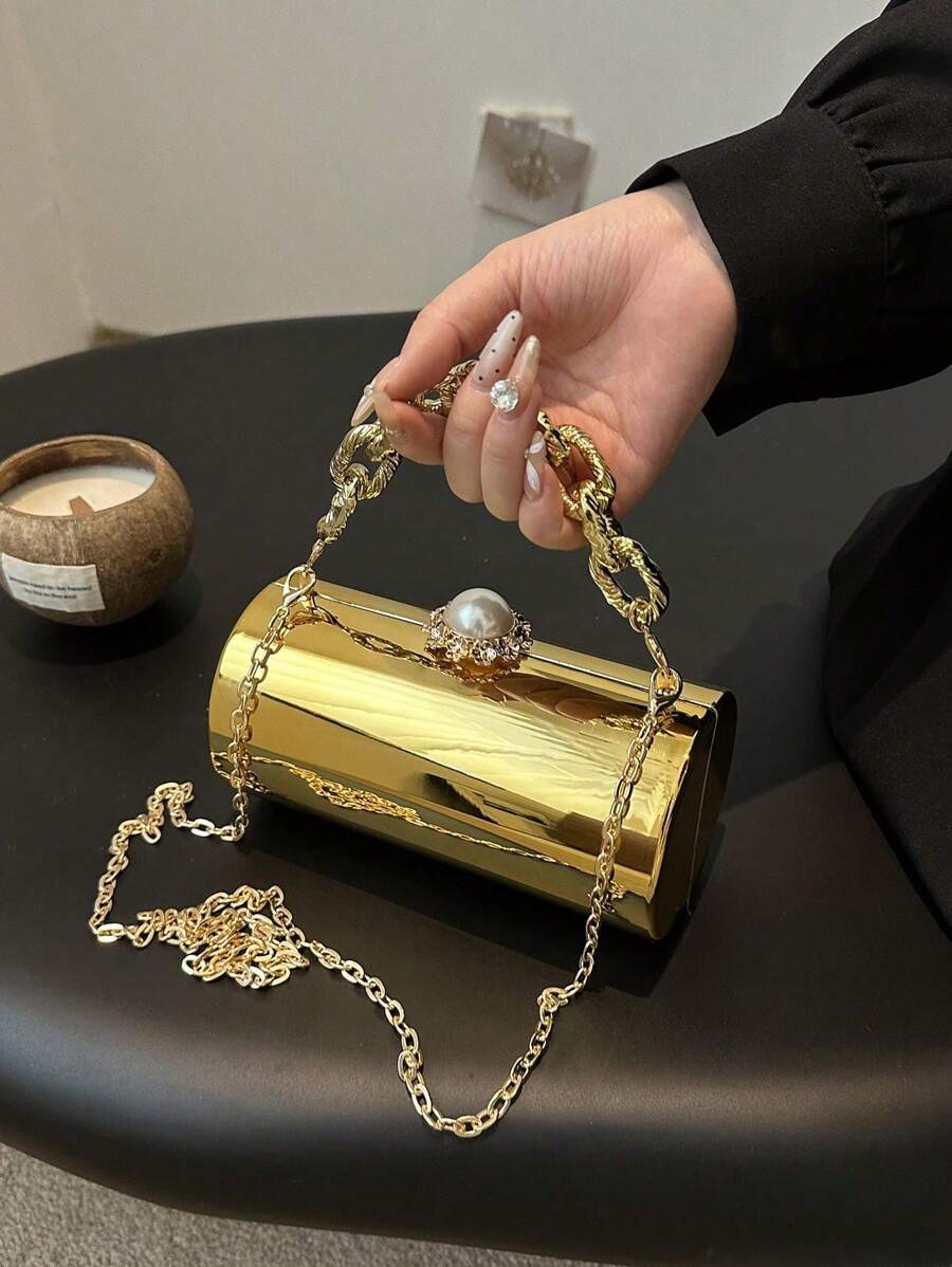 1 pieza Bolso de hombro redondo de cadena de alta calidad y moda, bolsa de cosméticos de lujo versátil