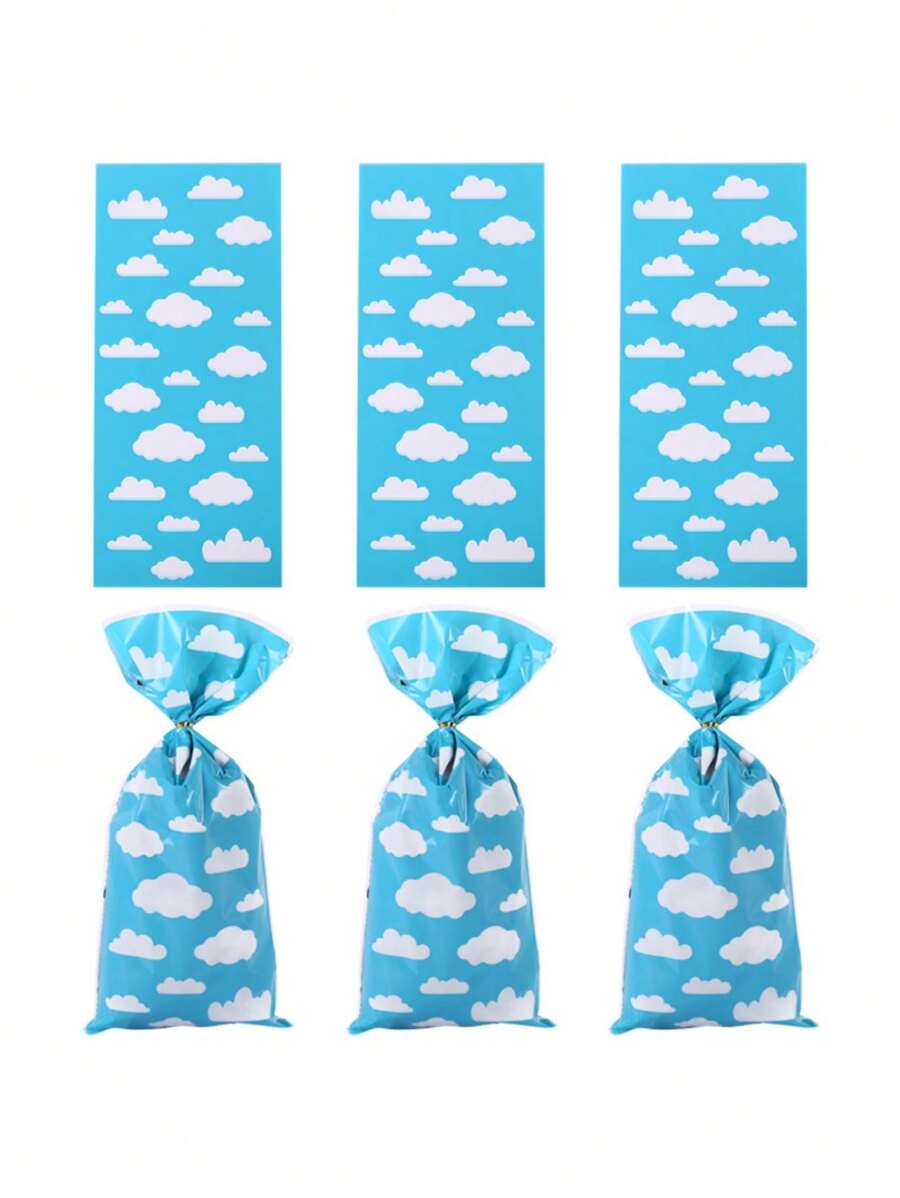 50pcs Blue Sky And White Cloud Color Printing OPP Flat Pocket Food Packaging Candy Biscuits Popcorn Tapping Pocket