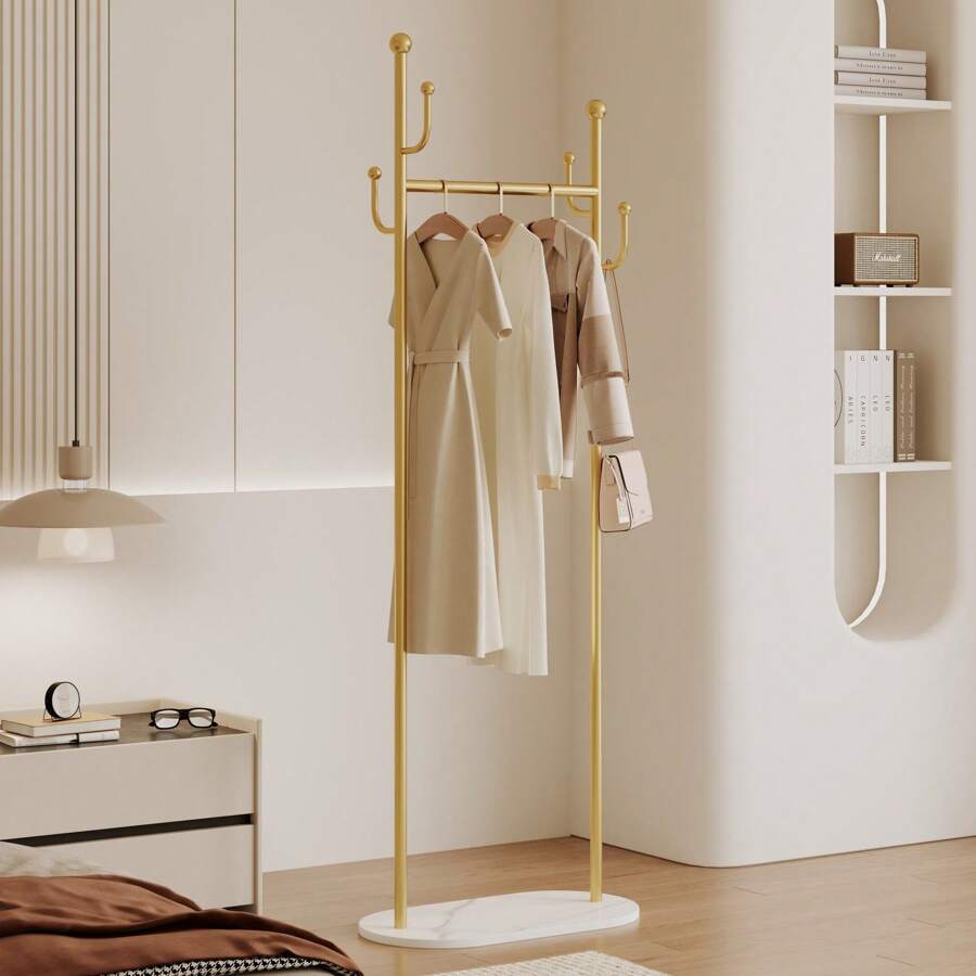 Minimalist Floor-Standing Clothes Rack, Bedroom Garment Storage Rack With Slate Shelving, Lightweight Luxury Coat Hanger Stand For Home