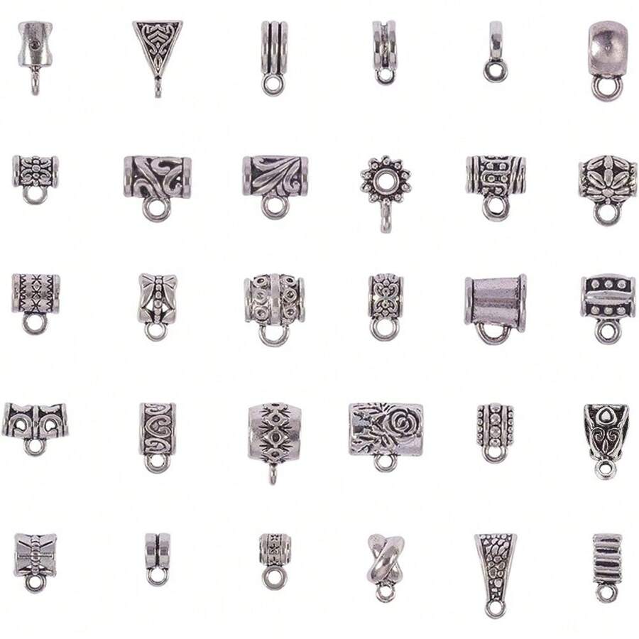 120 pièces 30 styles de bails, perles, pendentifs, fermoirs connecteurs pour la création de bijoux. Convient aux bracelets de charme européens, en argent antique