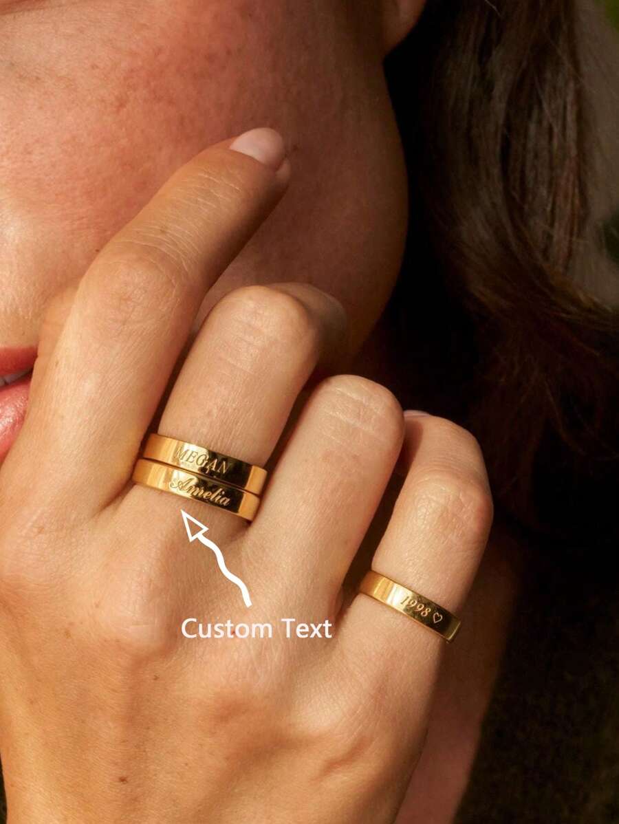 1 Stück personalisierter minimalistische Edelstahl Namensring, hypoallergen, perfektes Geschenk zum Valentinstag, Muttertag, Sommer, für Paar, Freunde, Mütter, Väter - Gold, Mode, Retro, Unisex, einfach, Lässig, Hip-Hop, Goth, Punk, personalisiert, einzigartiges Geschenk für Sie, Freundin