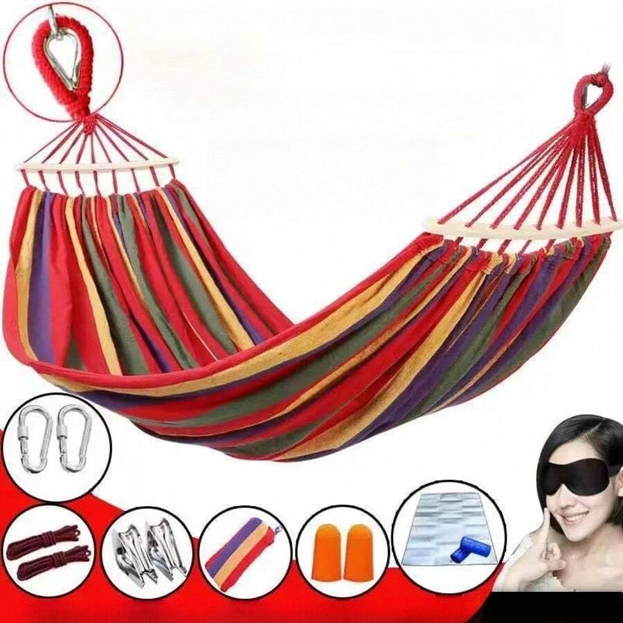 1pc Outdoor Canvas Hammock, Widened For Single/Double Use, Leisure Camping Equipment