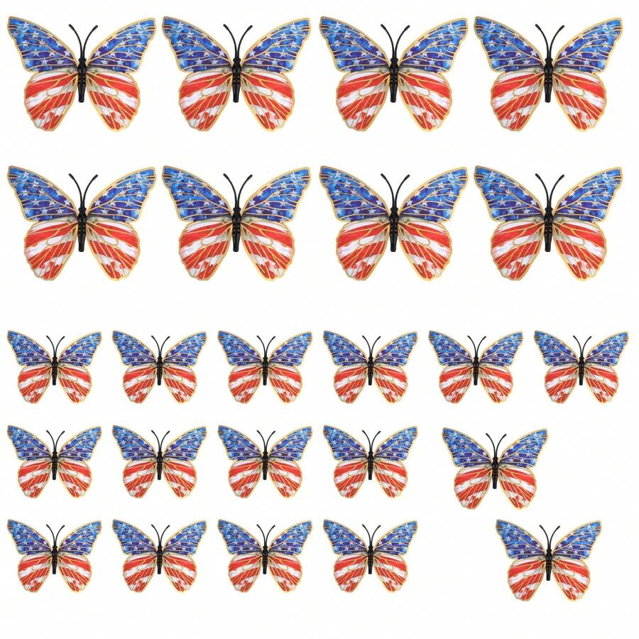 24pcs 3D Butterfly Wall Decor, July 4th Festival Party Supplies, Butterfly Wall Stickers Decoration Removable Butterfly Art Decal For Bedroom Living Room Refrigerator Home Decor Butterfly Pattern Stickers, PVC Stickers, 2 Sizes Mixed Pack Room Decor Living Room Decor