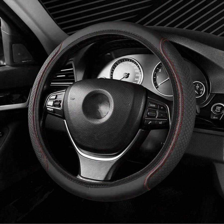 Cubierta de volante de coche de PU premium - Cubierta de volante universal de 15 pulgadas para hombres y mujeres, cubierta protectora de volante de automóvil antideslizante y transpirable para ruedas de 37 - 38 cm