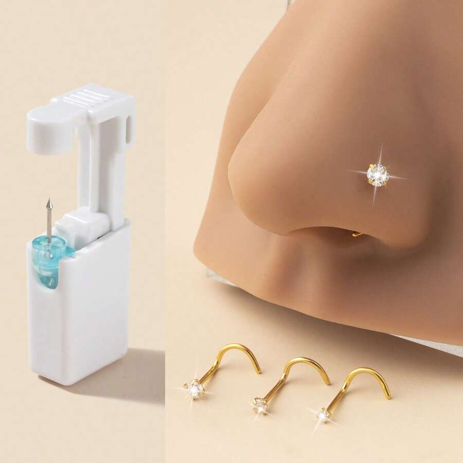 1-4pcs Fashionable 316L Stainless Steel Zirconia Circle Disposable Use Nose Stud/Nose Clip, Versatile Body Piercing Jewelry Accessories, Suitable For Women's Daily Wear, Gift For Friends