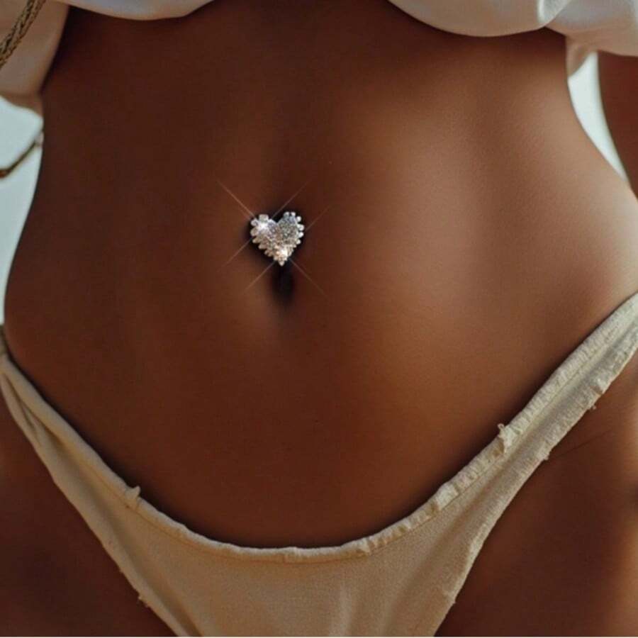1 Pair Sparkling Rhinestone Heart-Shaped No-Pierce Navel Sticker & Chest Sticker, Sexy Lingerie Decor For Women Nightclub Party Accessories