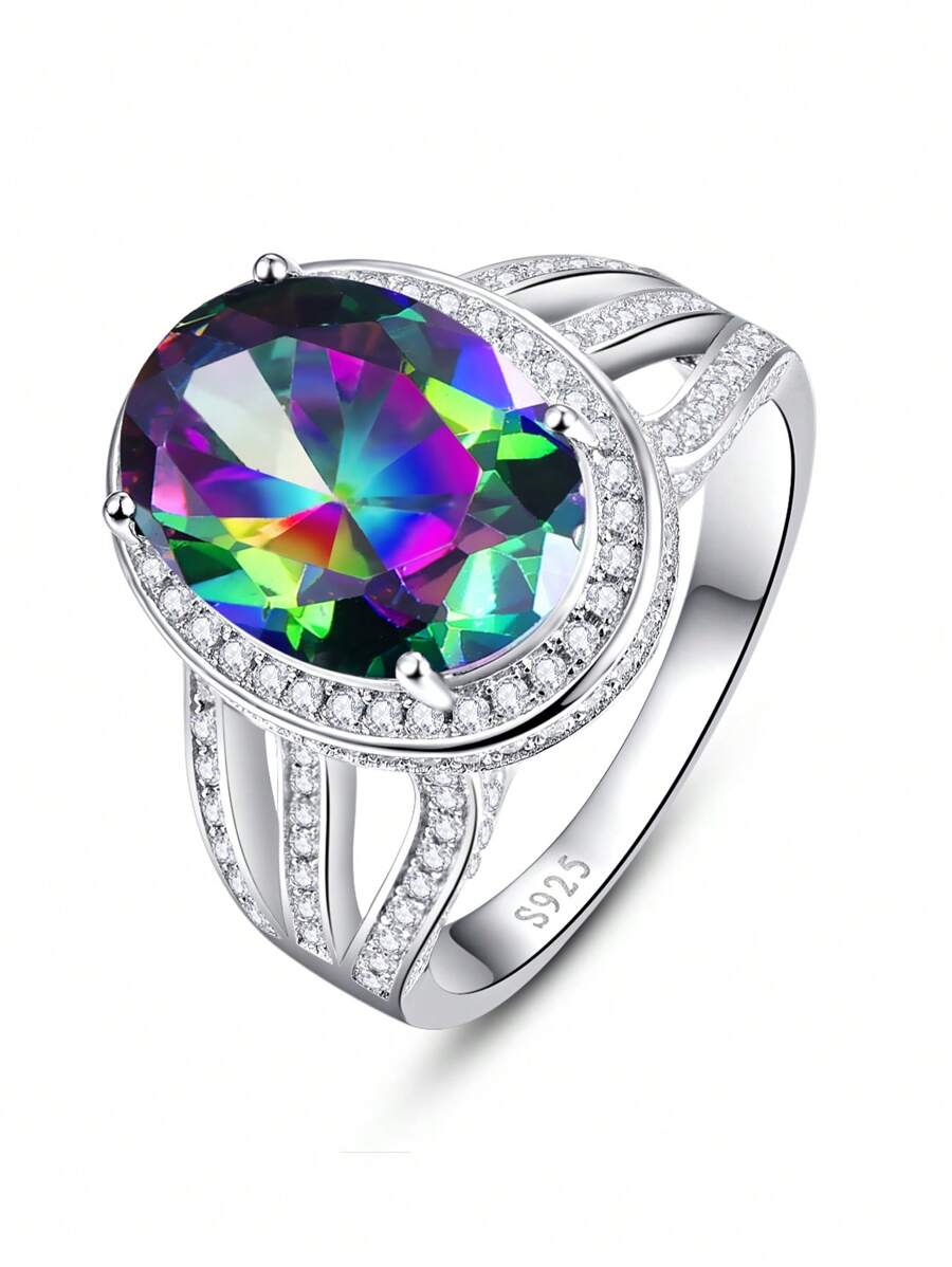 1 pieza Anillo de compromiso elegante con forma de huevo hecho de plata de ley 925 brillante para mujeres, adecuado para bodas, compromisos, propuestas y otros hitos importantes, con significado