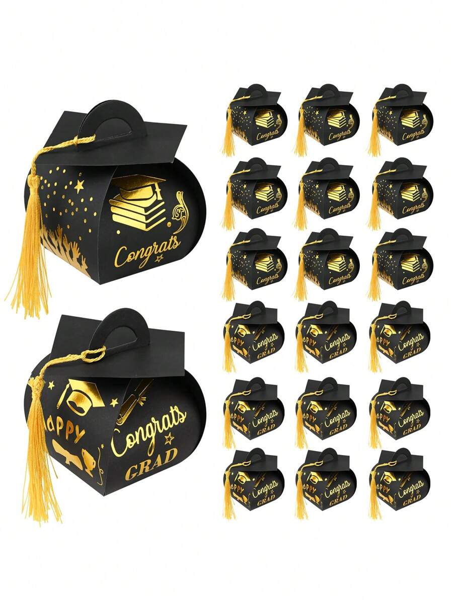 10/20pcs Graduation Cap Congrats Gift Boxes, Gold Tassel Packaging Boxes, Graduation Party Centerpiece Decor, Graduation Celebration Party Favors