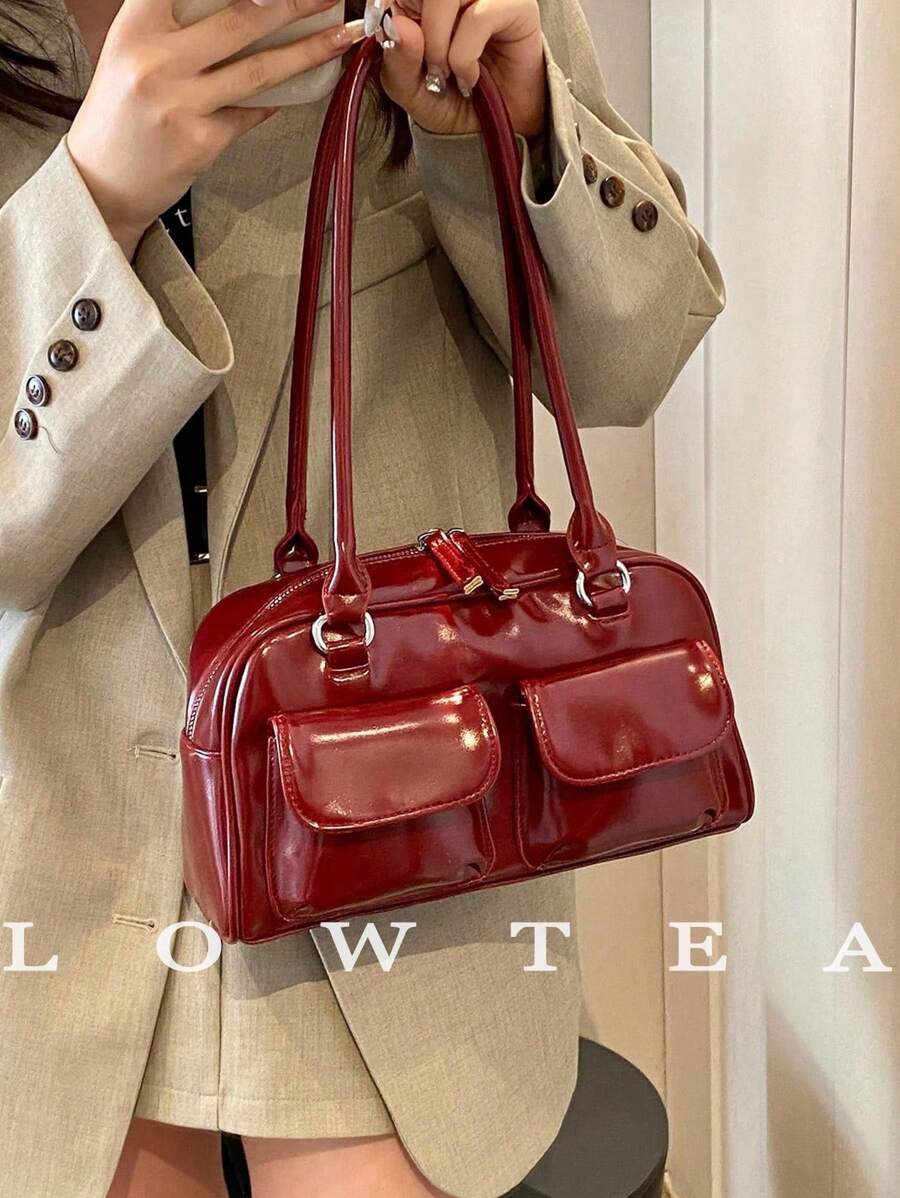 Bolsa de boliche com textura de nicho, bolsa de ombro feminina nova primavera/verão 2024, bolsa Boston de alta qualidade