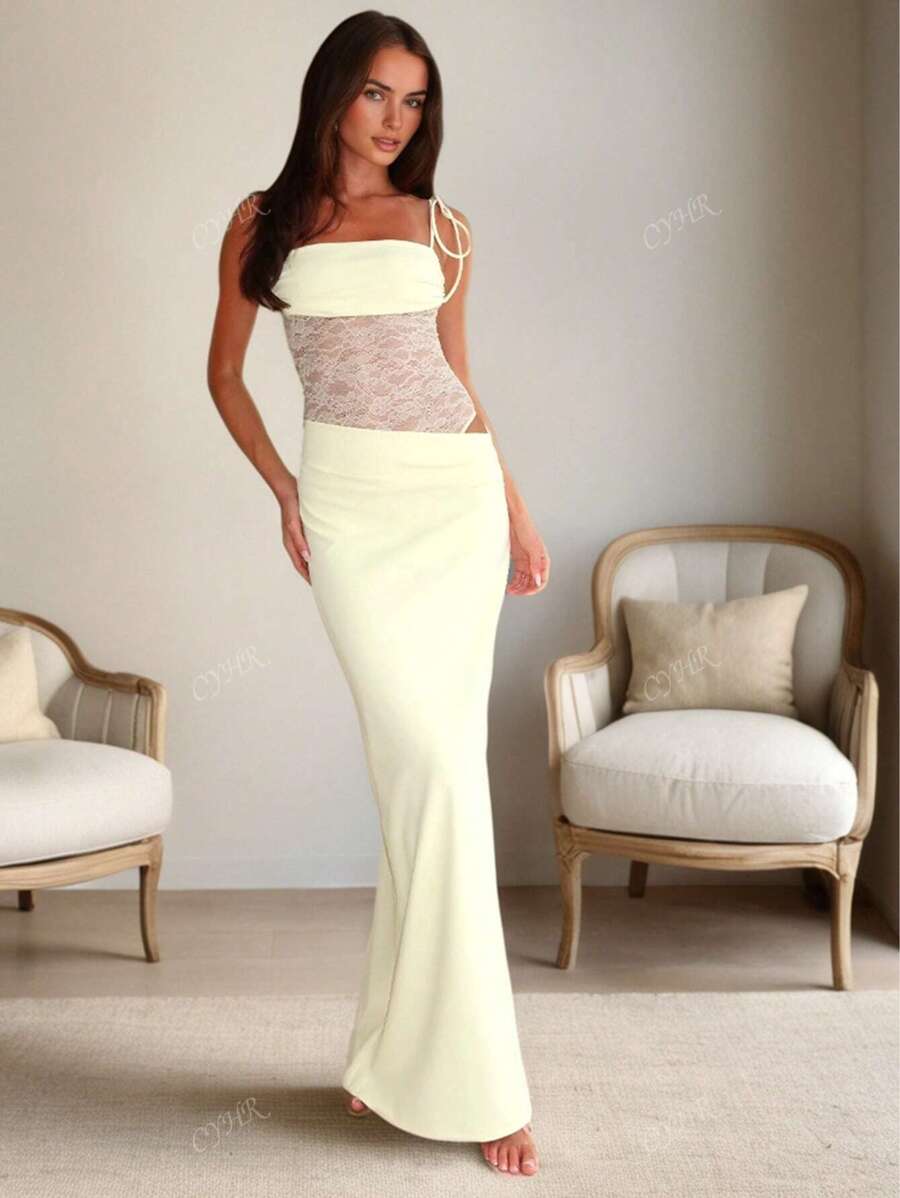 Women's Contrast Lace Sexy Vacation Wedding Party Dress