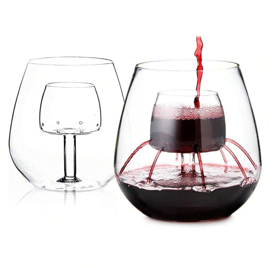 Bicchiere da vino senza stelo da 550ml, bicchiere da decantazione del vino con aeratore integrato