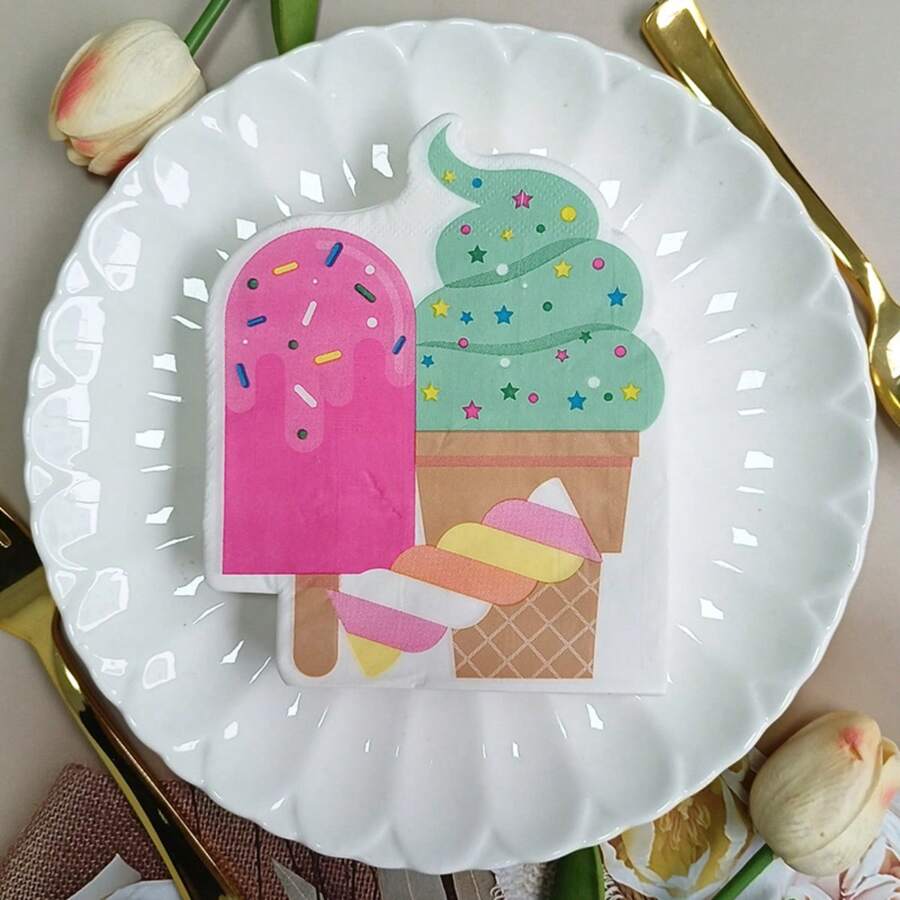مناديل ورقية للحفلات من نوع آيس كريم، لحفلات عيد ميلاد الأميرة/الملكة، مناديل حفلات الكوكتيل من آيس كريم، حفلات الزفاف، العشاء، الغداء، ديكور حفلات عيد الميلاد بأشكال آيس كريم. المناديل الذهبية القابلة للتخلص منها تكمل ديكورك بشكل رائع. إضافة كبيرة لتخطيط يوم رائع. يمكن أن توفر عليك الوقت عن طريق استبعاد الحاجة لغسل المناديل القماشية. استخدام هذه المناديل القابلة للتخلص منها لتزيين الحفلة من شأنه أن يجعل الحفلة أكثر متعة.
