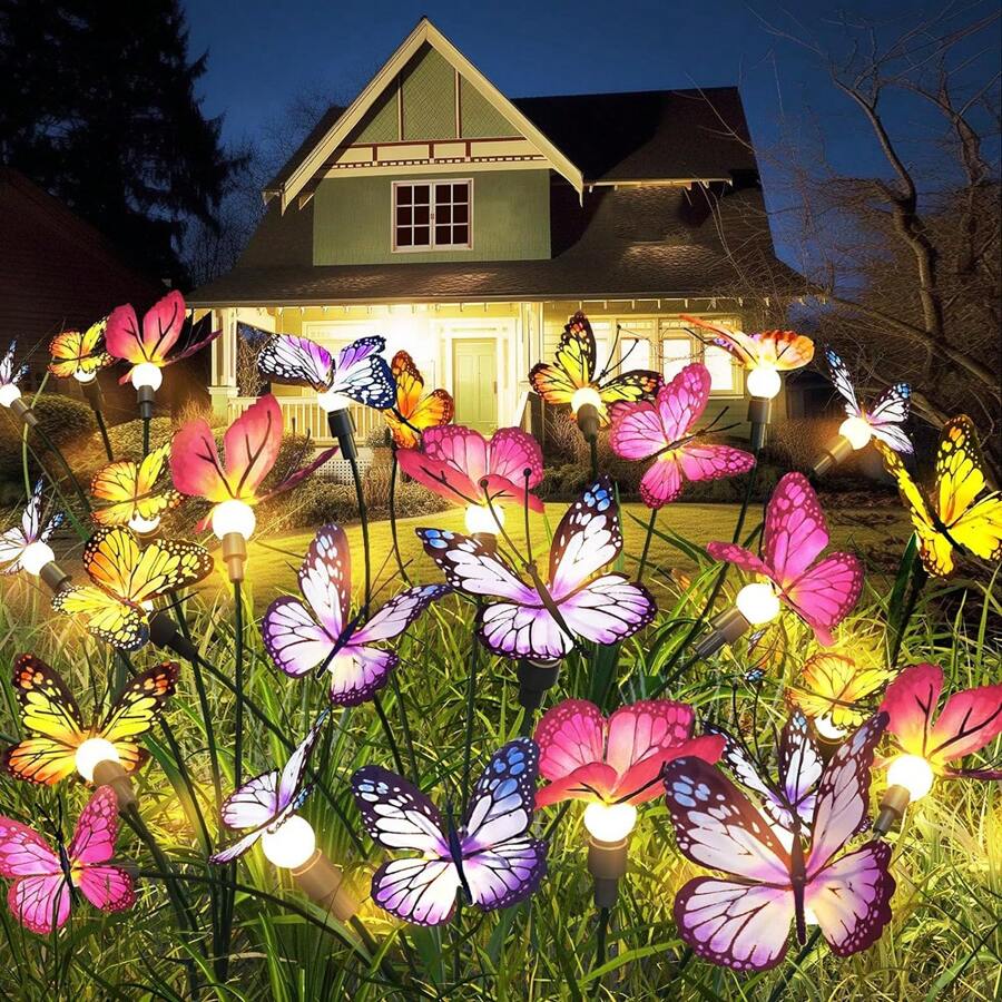 1pc Solar Butterfly Firefly Light, Waterproof Solar Butterfly Light, Solar Garden Light, Outdoor Solar Light Suitable For Courtyard Lawn Garden, Flower Garden Trail, Passage, Camping Decoration