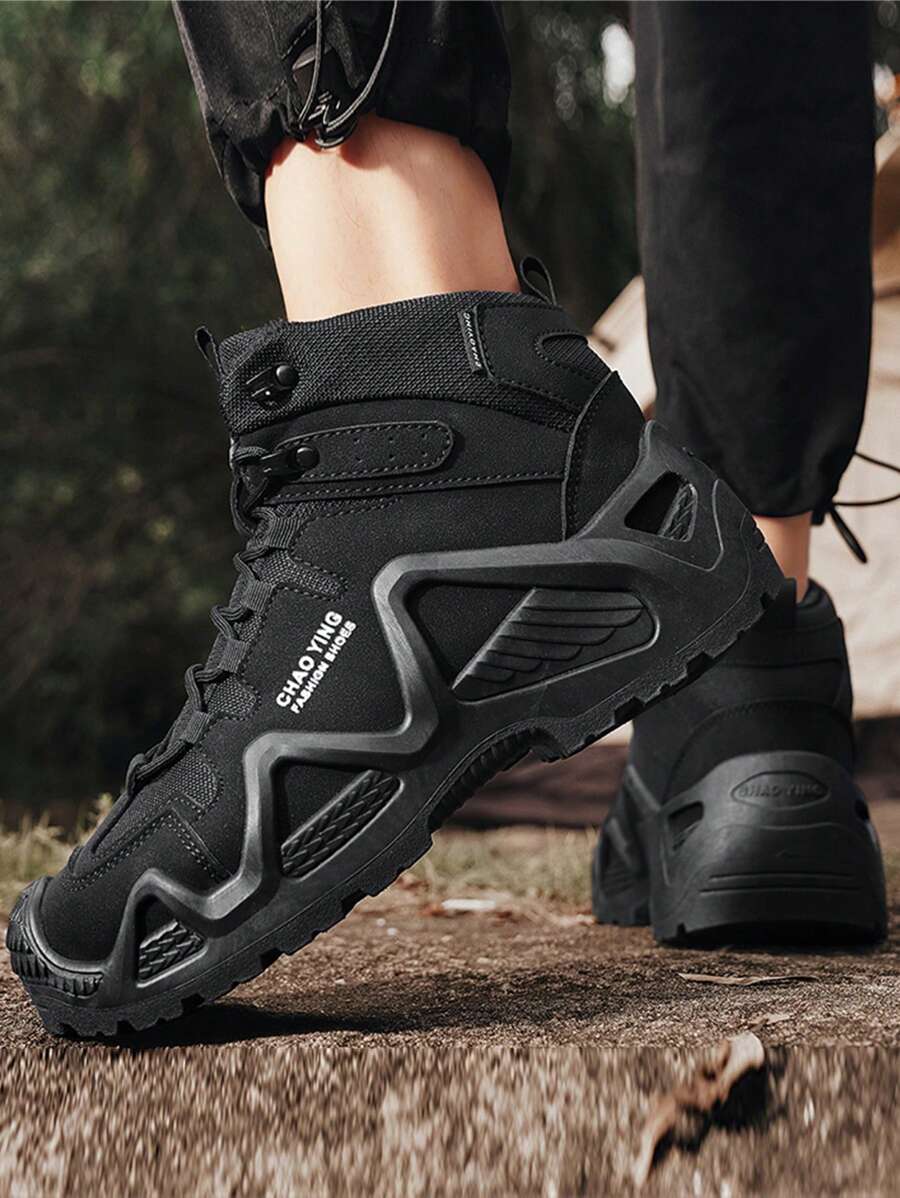 Men's Multi-Function Outdoor Work Safety Boots, Colorblock High Top Leather Hiking Boots, Vintage Style Comfortable Casual Versatile Trekking Shoes For Construction, Soft Sole Lightweight Breathable