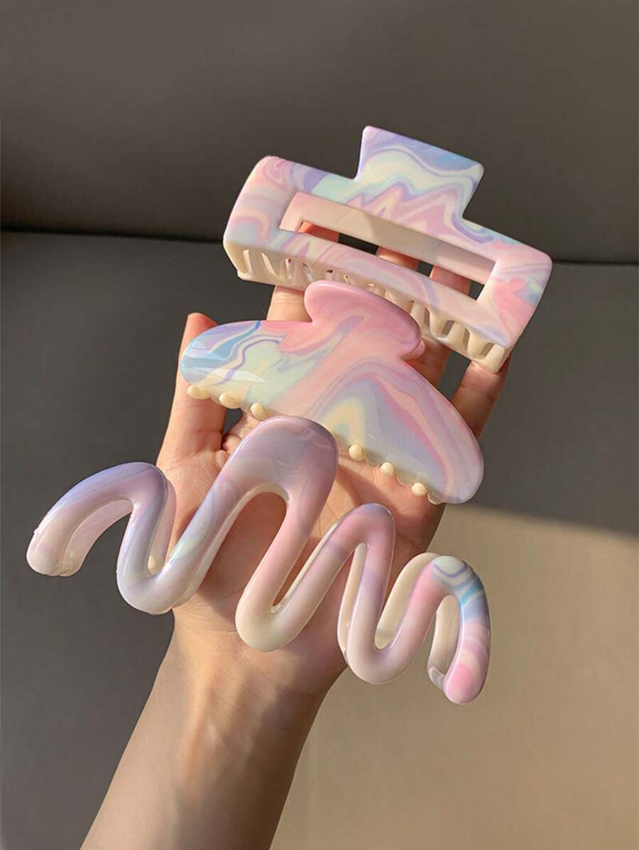 3 Stück/1 Stück zuckersüße Haarklammer in Pastellfarben - Extra starke Haarklammer für dickes Haar, süßer Wellen-Haarclip im Y2K-Stil für Mädchen, süße Hochsteckfrisuren-Accessoires für Schule & Strand Rückkehr zur Schule, Schule