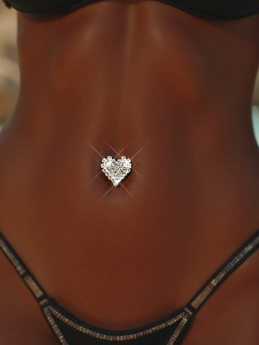 2 Peças Conjunto Elegante e Luxuoso Adesivo de Strass em Formato de Coração Para Umbigo, Cobertura de Mamilo Sexy de Strass, Joia de Decote, Adequado Para Encontros
