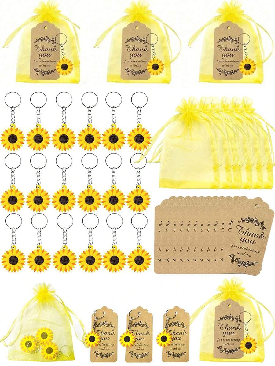 45pcs Sunflower Keychains Party Favors Set, Sunflower Party Favors,Including Sunflower Key Chains Organza Bags, Thank You Kaf Tag, Thank You Kraft Labels,For Birthday, Summer Party, Wedding Party Supplies, Birthday Wedding Shower Return Gifts,Mother's Day Gifts,Birthday Gifts,Graduation Gifts,BabyShower Return Present,Hawaii,Pool Beach Party