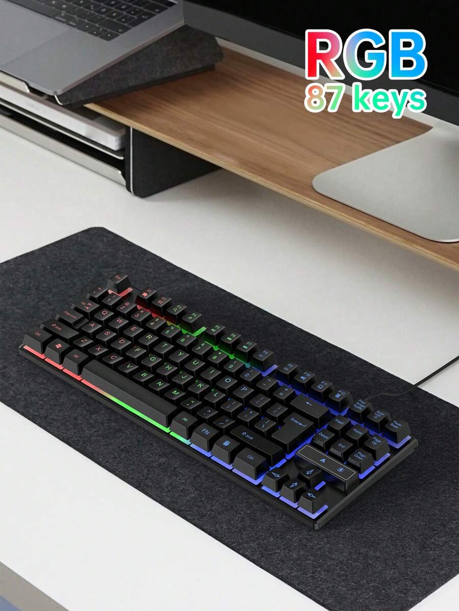 1 Stück K87Pro RGB hinterleuchtete Gaming Mechanik-Gefühl Tastatur, kompakte 87-Tasten kabelgebundene Membrantastatur