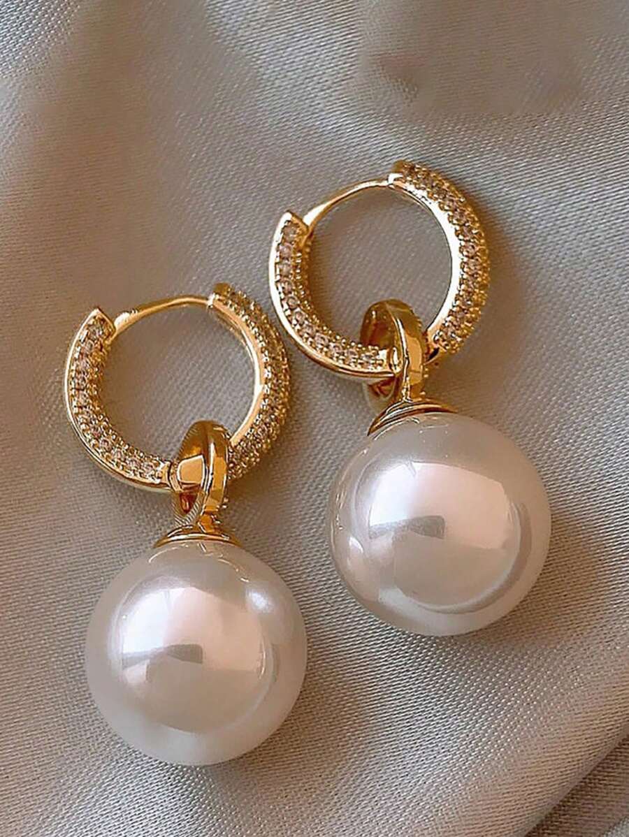 1 par de brincos de pérolas de zircônia microincrustados de cobre de luxo da moda, elegantes e graciosos, adequados para uso diário feminino e encontros
