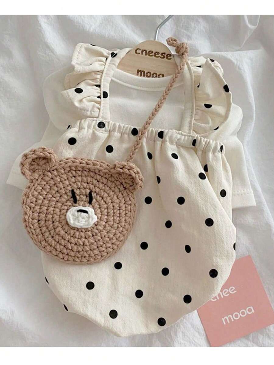 1pc White Polka Dot Ruffled Pet Dog Dress, Summer Outfit For Dogs & Cats, Puppy Clothes