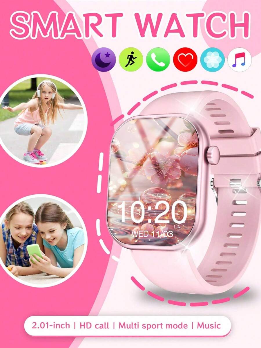 1pc Silicone Smart Watch, 2.01 Inch Touch Screen Multi-Function Electronic Watch For Teens With Various Sports Modes, Photo Control, Social App Message Notification, Alarm Reminder, Great For School, Exercise