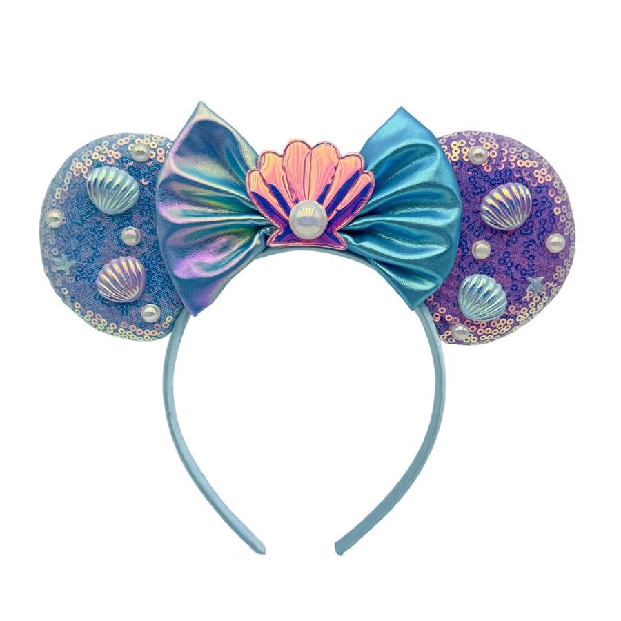 Disney Meerjungfrau Perlen Themen Haarband, bunte Muscheln, Seestern, Glitzer, Schleife & Mickey Maus Ohren Deko, Kostümkopfschmuck für Bühnenaufführungen, Haarband, Haarreifen