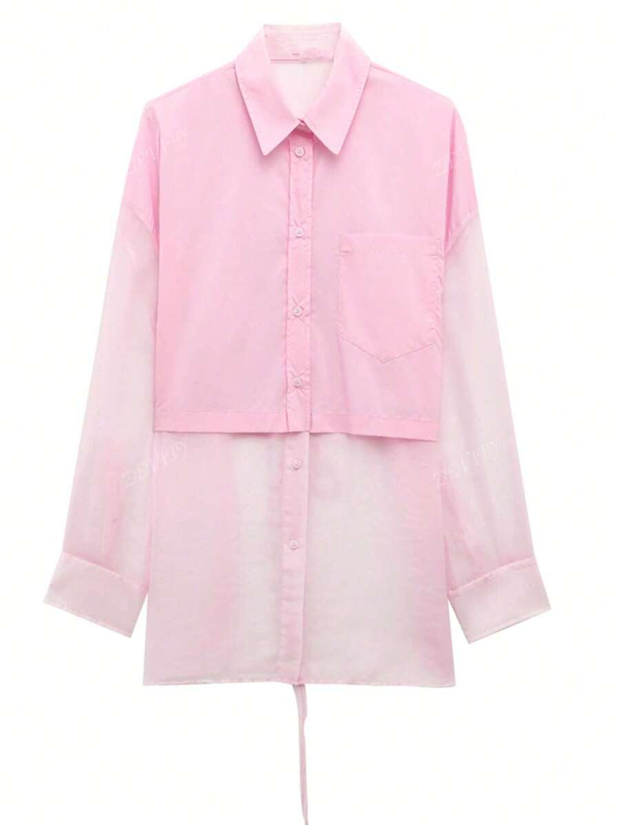 ZEVITY Sheer Mesh Patchwork Loose Fit Shirt