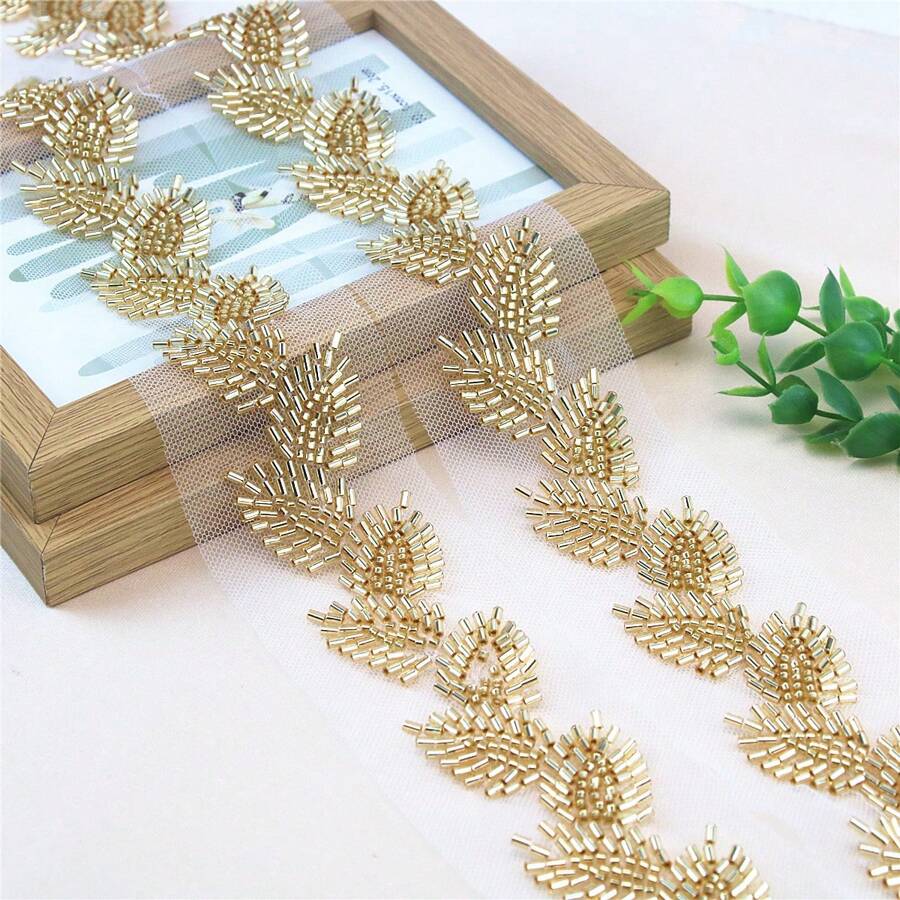 Perles Brodées En Dentelle Soluble Dans L'eau, 1 Mètre, Ruban De Dentelle, Perles De Verre, Accessoires Pour Vêtements, Bricolage