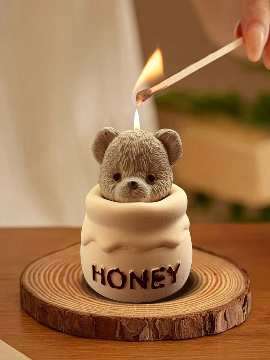 Molde de silicona en forma de lindo oso de miel para velas, molde de silicona reutilizable, vela de oso de miel para dormitorio, sala de estar, festival, molde para goteo de pegamento, molde para yeso, decoración del hogar